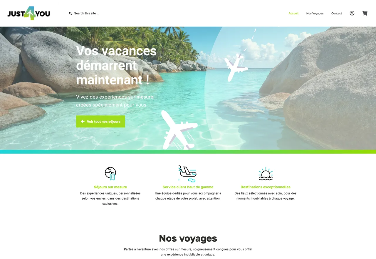 Site réalisé pour Just4You, Agence de voyages.
