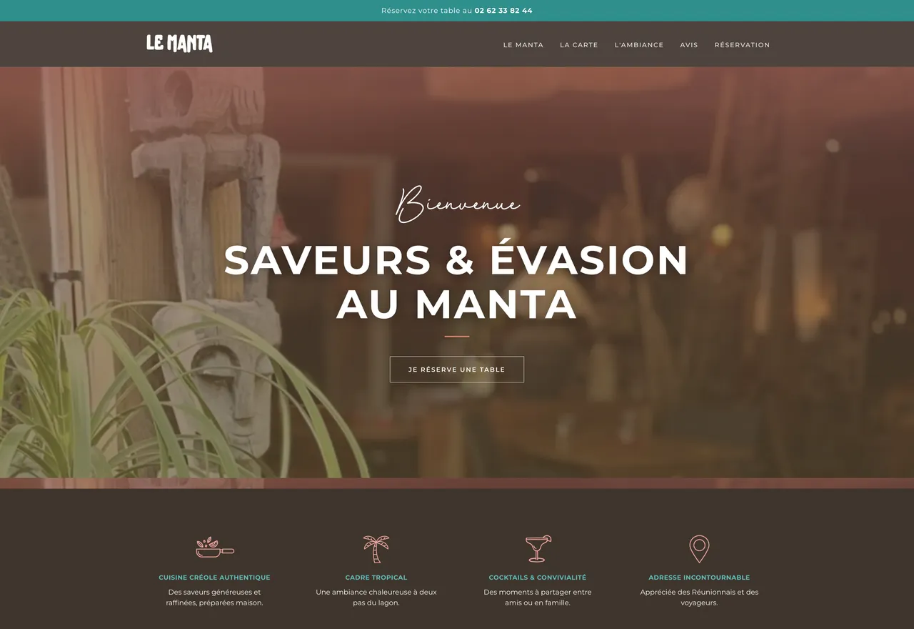 Site réalisé pour Le Manta, Restaurant.