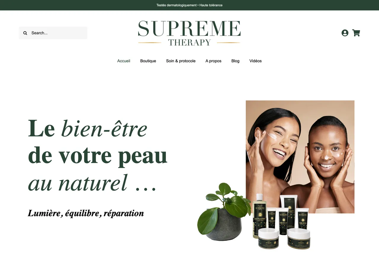 Site réalisé pour Supreme Therapy, Cosmétiques naturels.